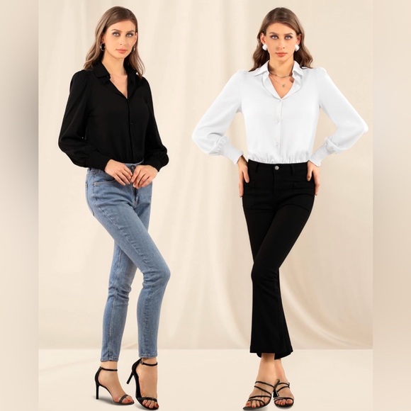 LIKE NEW Mangopop Long Sleeve Button Down Collared Bodysuit White Size M - Picture 14 of 14